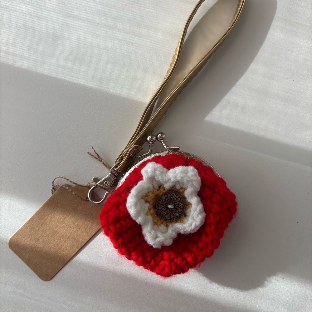 Handcrafted Red Floral Coin Purse